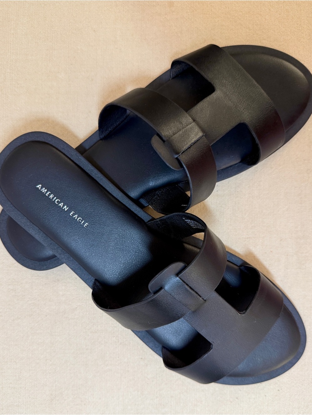 American Eagle Outfitters Black Double-Strap Leather Slide Sandals -Size 11
